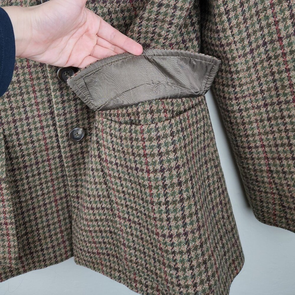 Vintage 90s Ralph Ralph Lauren Brown Houndstooth Wool Jacket Blazer sz 10 - Picture 8 of 12